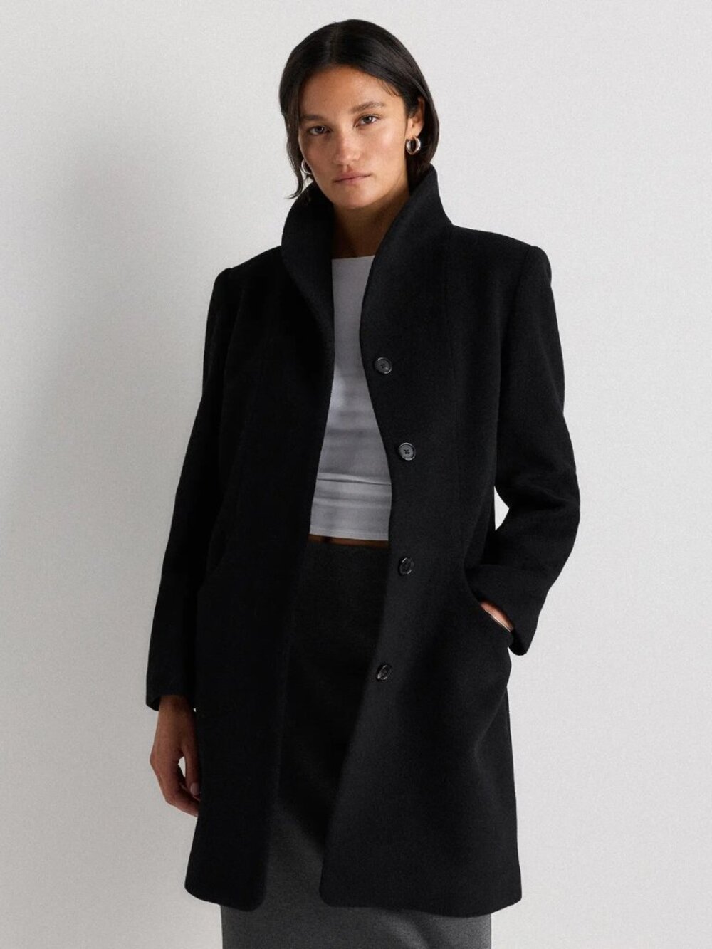 QUINCE Wool Cashmere Cocoon Coat Black Large NWT